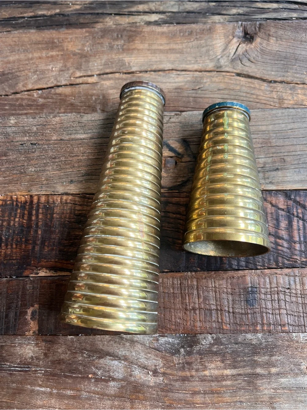 Brass Ribbed Decorative Vases - Set of 2